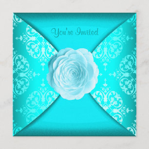Convites Rosa de Damasco Azul Turquesa para Todas as Ocasiõ
