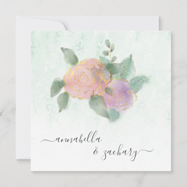 Convites *~* Rosa de Damasco QR RSVP Brilho -  AR12 Casamen (Frente)