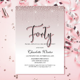 Convites Rosa de Diamantes Rosa Glamorosos aniversário de 4