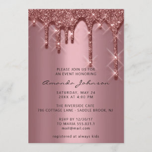 Convites Rosa de Drip 3D Dourado de Aniversário do Chá de