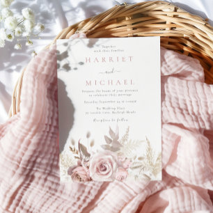 Convites Rosa de Dusty e Casamento Floral de Blush
