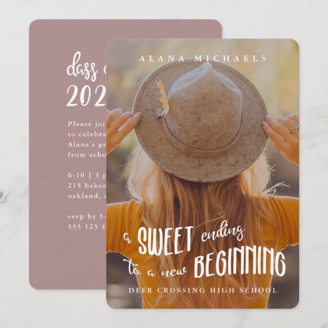 Convites Rosa de Festa de formatura de de Fotografia de Tip (Frente/Verso)