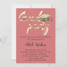 Convites Rosa de Festa de formatura Dourada para download i