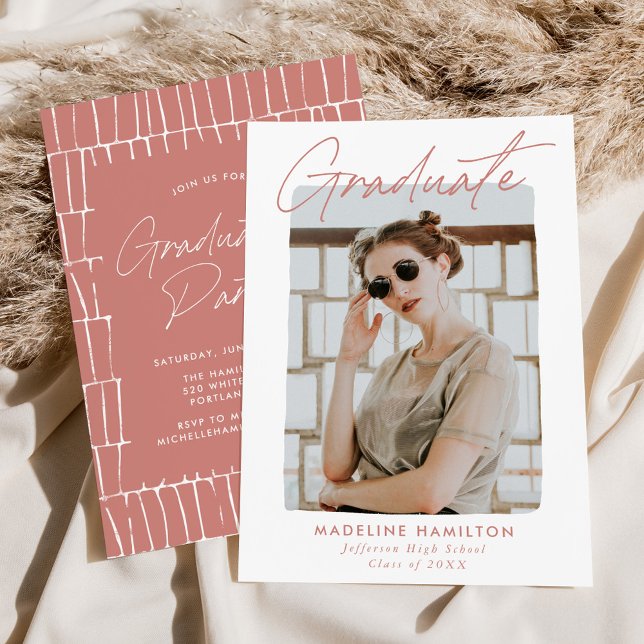 Convites Rosa de Festa de formatura Rosa de Script de Assin (Criador carregado)