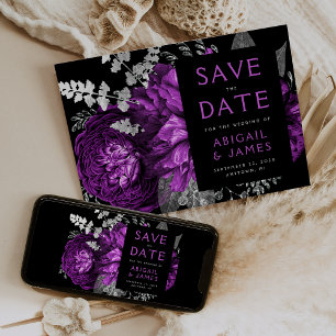 Convites Rosa de Flores Escuras Prateada Casamento Save the