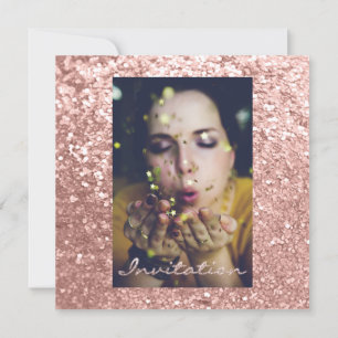 Convites Rosa de Foto Dourada GlitterBridal Sweet16ª Gradua
