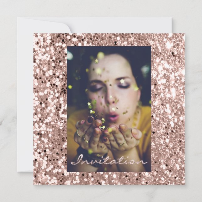 Convites Rosa de Foto Dourada GlitterBridal Sweet16ª Gradua (Verso)