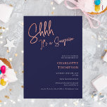 Convites rosa de foto-surpresa simples, moderna, doce 16<br><div class="desc">É uma surpresa! Elegante,  simples rosa ouro moderno e marinho azul,  doce 16</div>