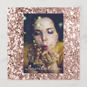 Convites Rosa de Fotografia Dourada GlitterBridal Sweet16th