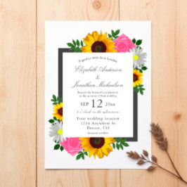 Convites Rosa de Girassol Daisy Floral Casamento