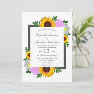 Convites Rosa de Girassol Daisy Floral Casamento