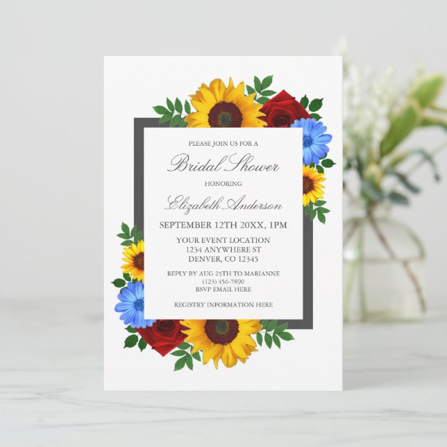 Convites Rosa de girassol de outono Chá de panela floral (Em pé/Frente)