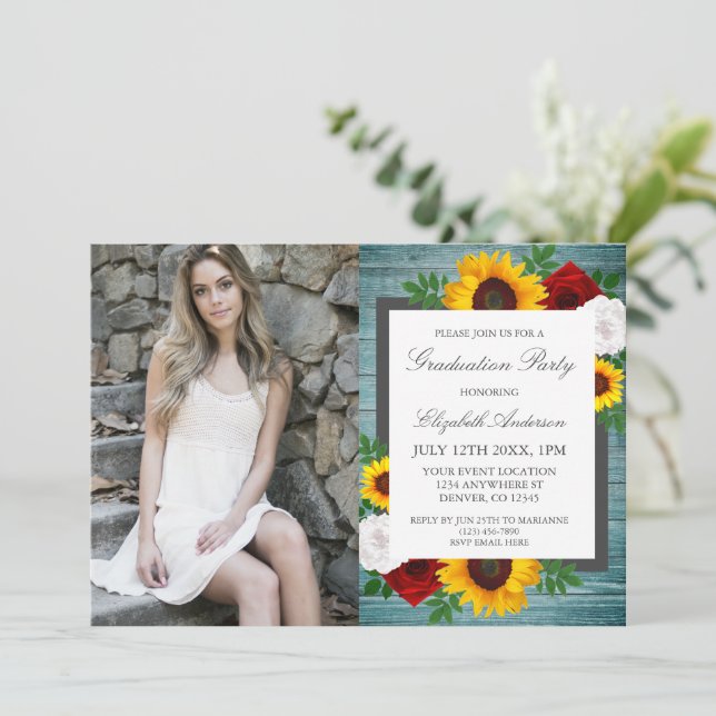 Convites Rosa de girassol Festa de formatura floral (Em pé/Frente)