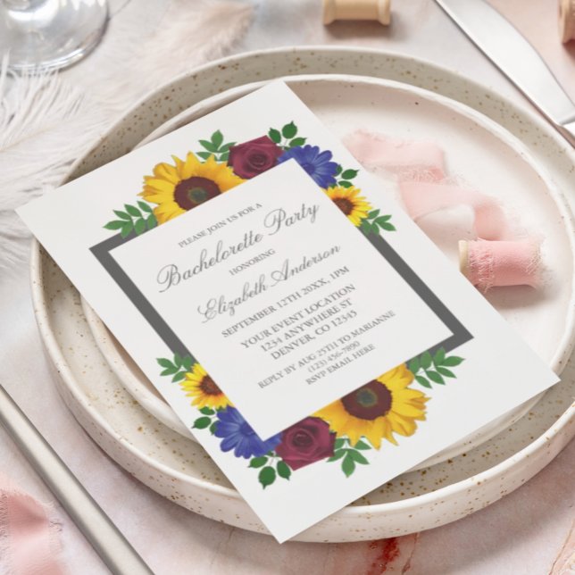 Convites Rosa de girassol Festa de solteira floral (Criador carregado)