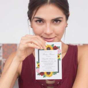 Convites Rosa de girassol Peônias de outono Chá de fraldas