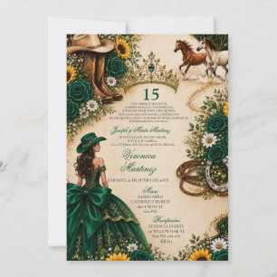 Convites Rosa de Girassol Verde Esmeralda Vaquera Quinceañe