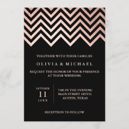 Convites Rosa de Glam Faux Chevron Dourado e Casamento Negr