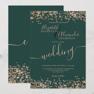 Convites Rosa de glitter dourado de chic confete casamento