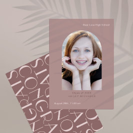 Convites Rosa de Graduação de Fotos Elegante Big Type