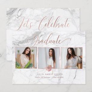 Convites Rosa de Graduação do PixDezines Marble Faux Dour