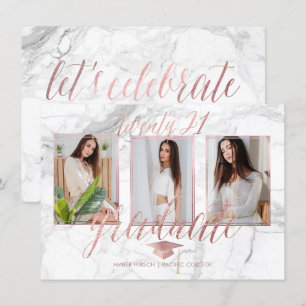 Convites Rosa de Graduação Dourada PixDezines Marble Faux I