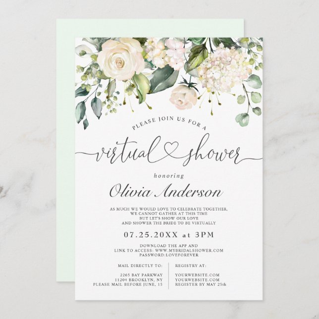 Convites Rosa de Hydrangea rosa Elegante Chá de panela virt (Frente/Verso)