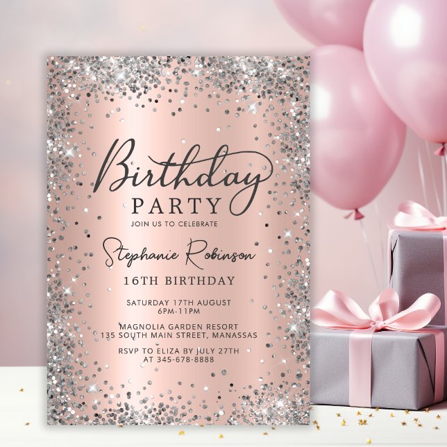 Convites Rosa de Lata-Lata Dourada Doce 16 Aniversário (Criador carregado)