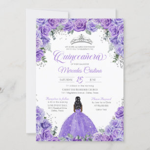 Convites Rosa de Lavanda Roxo, Tiara Quinceanera