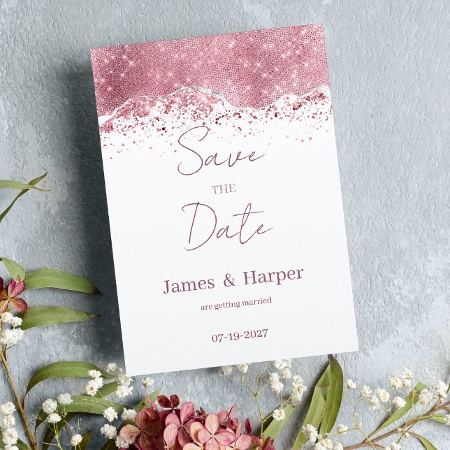 Convites Rosa de luxo brilho de prata salva a data (Luxury rose gold silver glitter Save the Date )