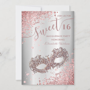 Convites rosa de luxo de mascarada de diamante 16 Invi