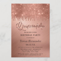 Rosa de luxo - Dourado Glitter Pixels Quinceañera