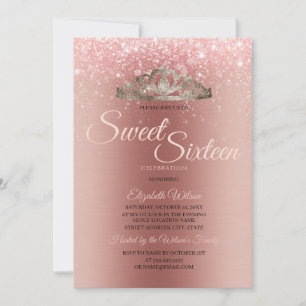 Convites Rosa de metal Dourado com moderno escovado doce 16
