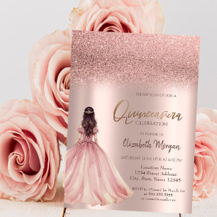 Convites Rosa de na moda Dourado Vestido Glitter Quicañera