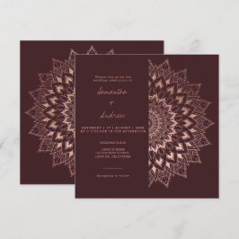 Convites Rosa de ouro boêmico casamento floral mandala verm