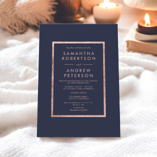 Convites Rosa de ouro legado casamento azul marinho