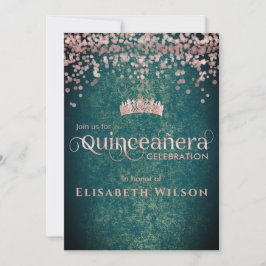 Convites Rosa de ouro verde confetti tiara Quinceañera
