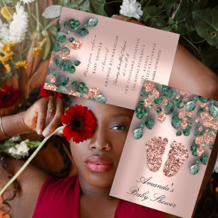 Convites Rosa De Pés-Chá de fraldas Eucalyptus De 