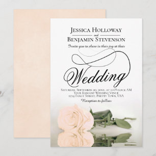 Convites Rosa de Pêssego Elegante Refletir Casamento Româ