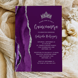 Convites Rosa de Plumagem Prata Ágata Quinceañera