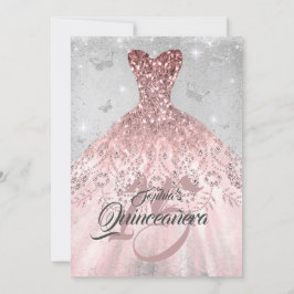 Convites Rosa de prata, cartucho de borboleta Dourada Quinc