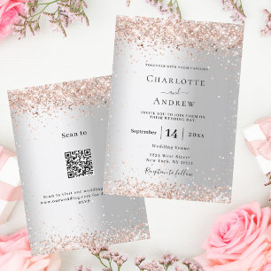 Convites Rosa de prata de ouro QR RSVP detalhes do casament
