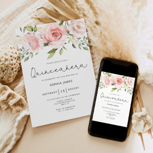 Convites Rosa de Quinceanera
