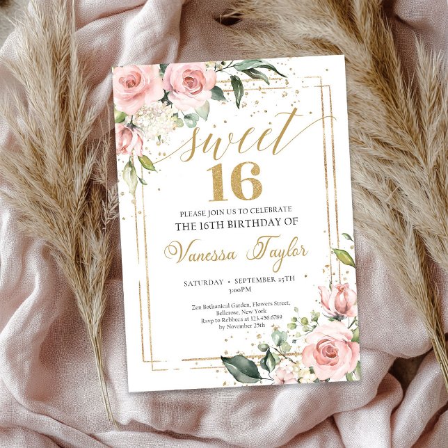 Convites Rosa de rosa dourado cor-de-rosa-claro (Blush pink gold frame rose gold dusty rose invitation)