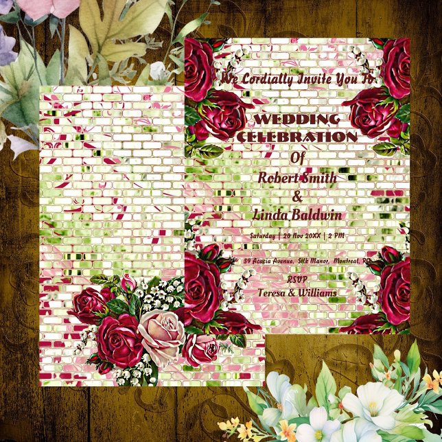 Convites Rosa de Russo Vermelho Chic Burgundy Personalizado (Chic Burgundy Red Rustic Rose Personalized Invitation)