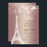 Convites Rosa de torre Eiffel com brilho Dourado 16<br><div class="desc">Elegante Torre Eiffel Rosa Dourado Sparkle Glitter 16 Convite de Aniversário</div>
