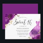 Convites Rosa de Vestido Rosa Púrpura Doce 16 Partido Doce<br><div class="desc">Rosa de vestimenta rosa púrpura,  doce 16 Convite de festas mais elegante designs de Chá de panela floral em nossa loja!</div>