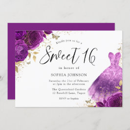 Convites Rosa de Vestido Rosa Púrpura Doce 16 Partido Doce