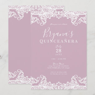 Convites Rosa Desbotado Branco Renda Festa de Quinceañera E