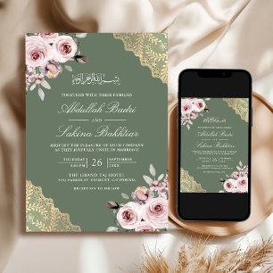 Convites Rosa Desbotado Dourado Renda Código QR Casamento M