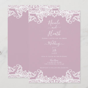 Convites Rosa Desbotado e Renda Branca Casamento Elegante